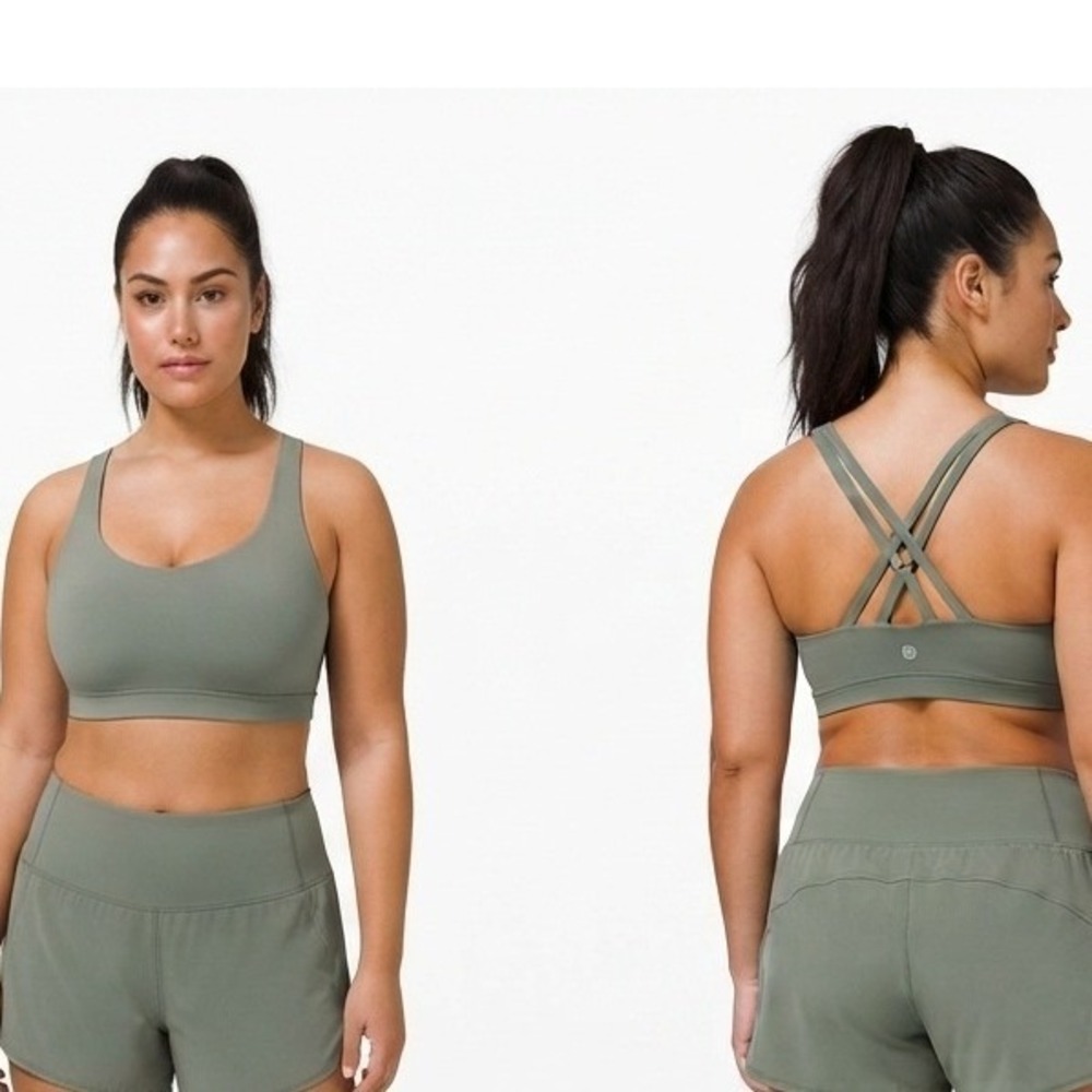 Lululemon Running Girl Sports Bra Sage Green Crisscross Back - Large